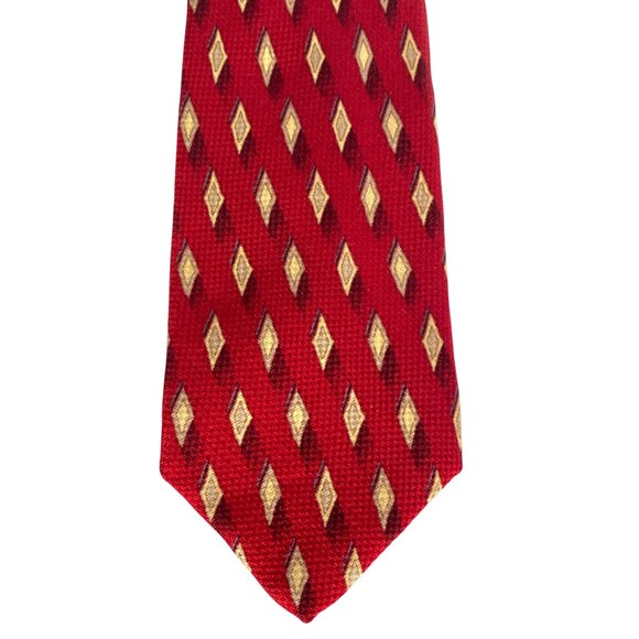 Echo 100% Silk Mens Red Diamond Pattern Necktie Geometric Design 60.5in x 3.9in - Picture 2 of 7